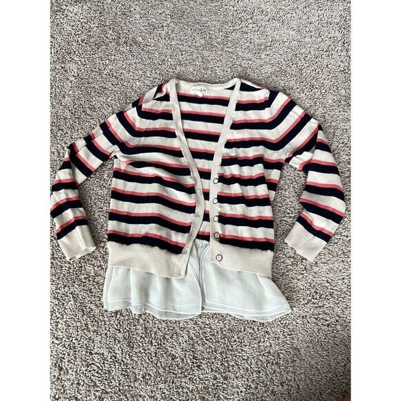 Maison Jules Striped Cardigan Sweater Tulle Ruffle Hem Waist - Picture 1 of 3